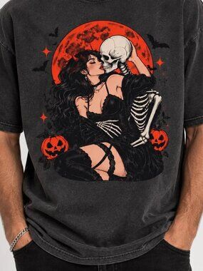 Gothic Halloween Shirt, Skeleton Couple Tee, Spooky Goth Shirt
